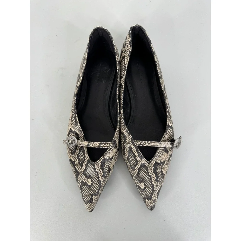 Rebecca Minkoff Snakeskin Embossed Pointed Toe Flats Black Cream Buckle 7.5M